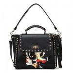 Skull pattern Black Faux leather Saucy Handbag